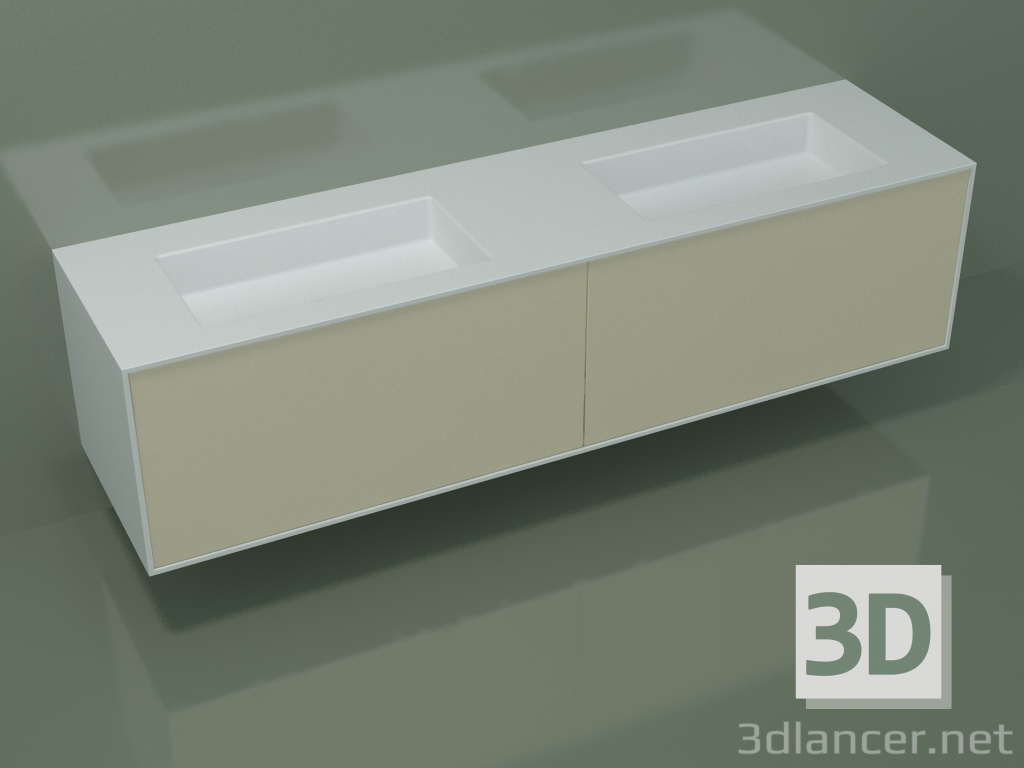 modello 3D Lavabo con cassetti (06UCA3421, Bone C39, L 192, P 50, H 48 cm) - anteprima