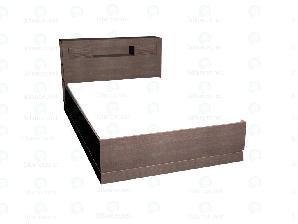 3d model Double bed with shelves in the headboard 140x220 (dark oak) - preview