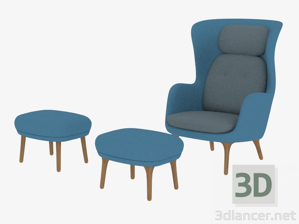 3d model Armchair with pouffes Ro - preview