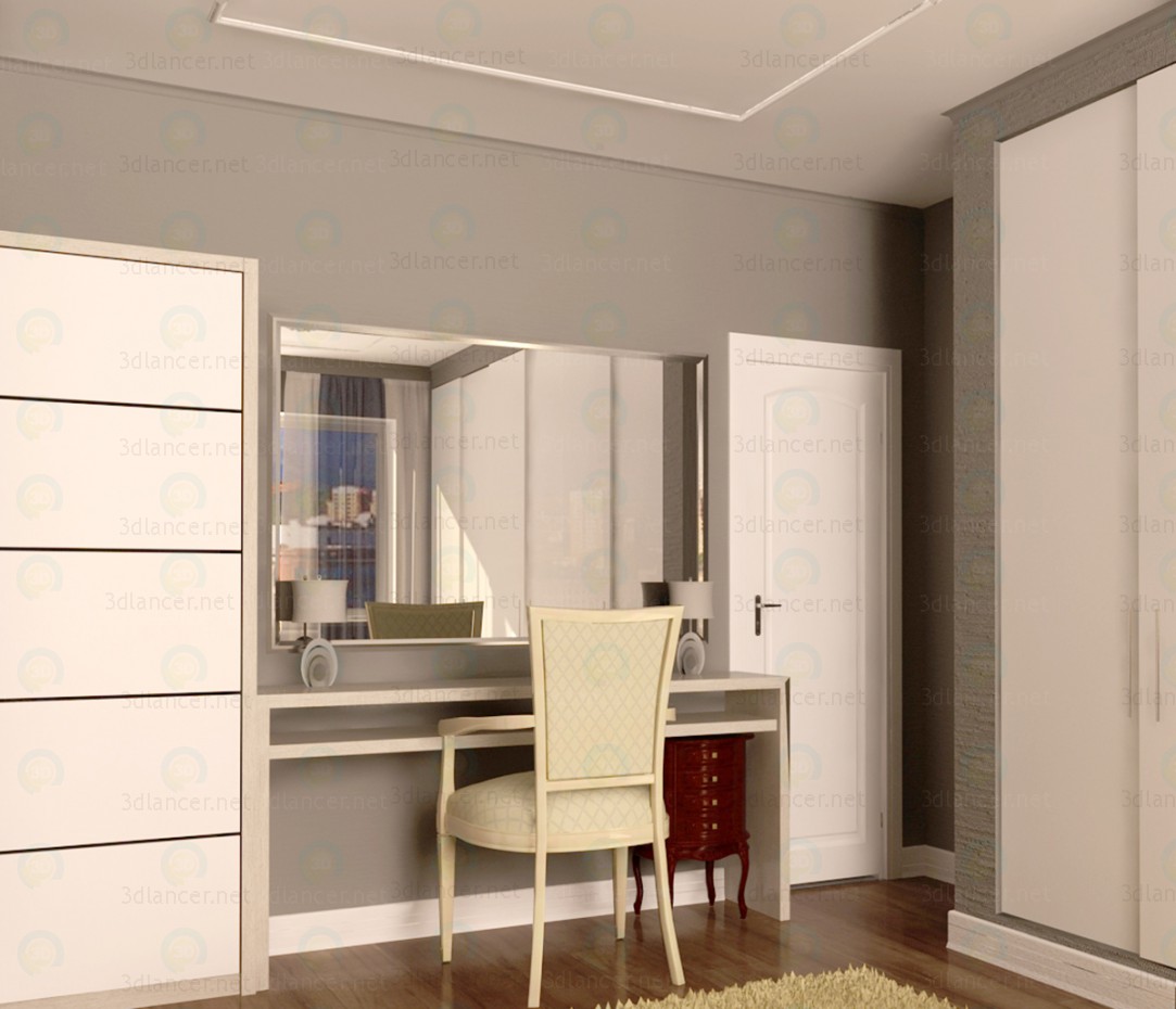 3d model Dressing table with mirror and wardrobe - preview