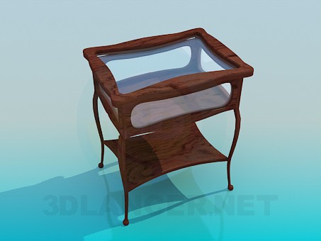 3d модель Деревянный журнальный столик со стеклянной столешницей – превью