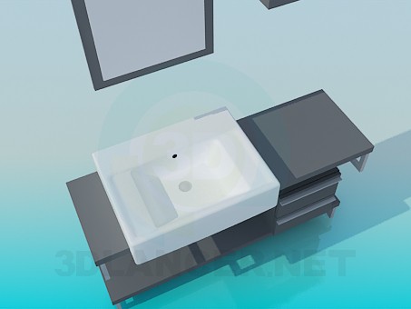 modèle 3D Lavabo rectangulaire sur le cabinet - preview