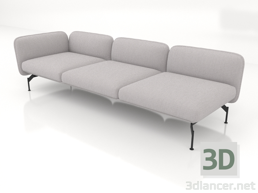 3D modeli Sol tarafta kolçaklı 3'lü kanepe modülü - önizleme