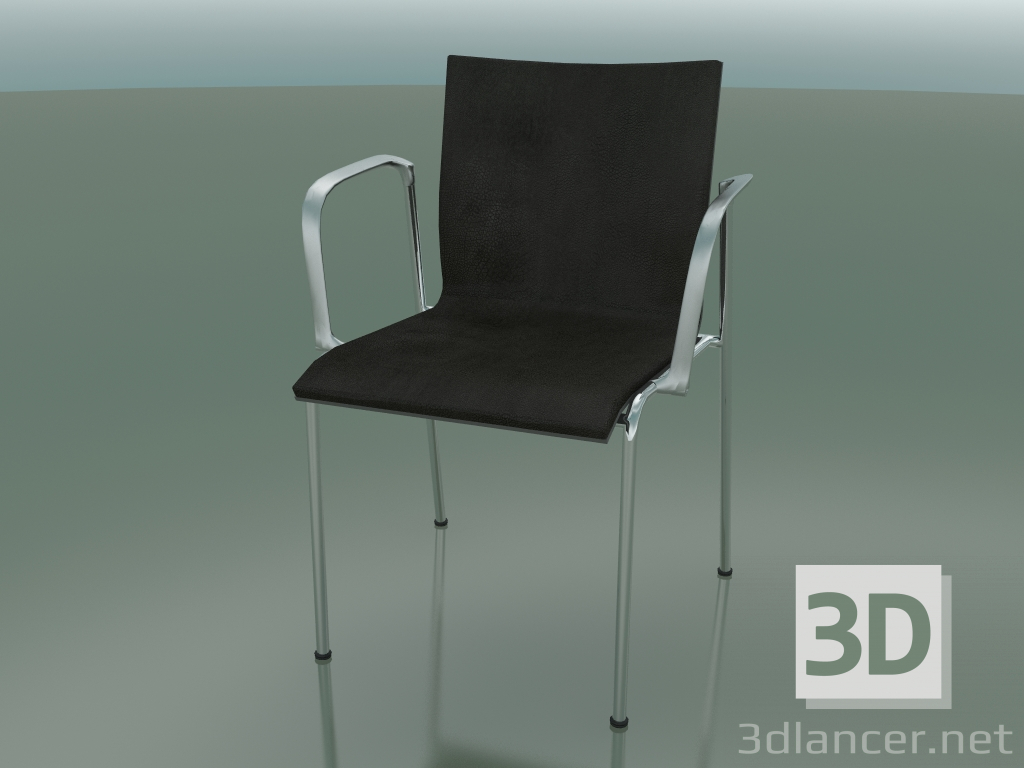 modello 3D Sedia a 4 gambe con braccioli, rivestimento interno in pelle (129) - anteprima
