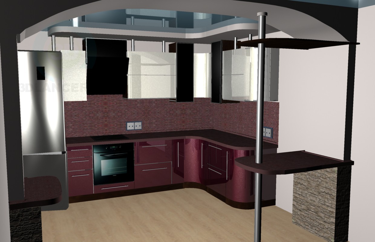 3d model burgundy kitchen - preview