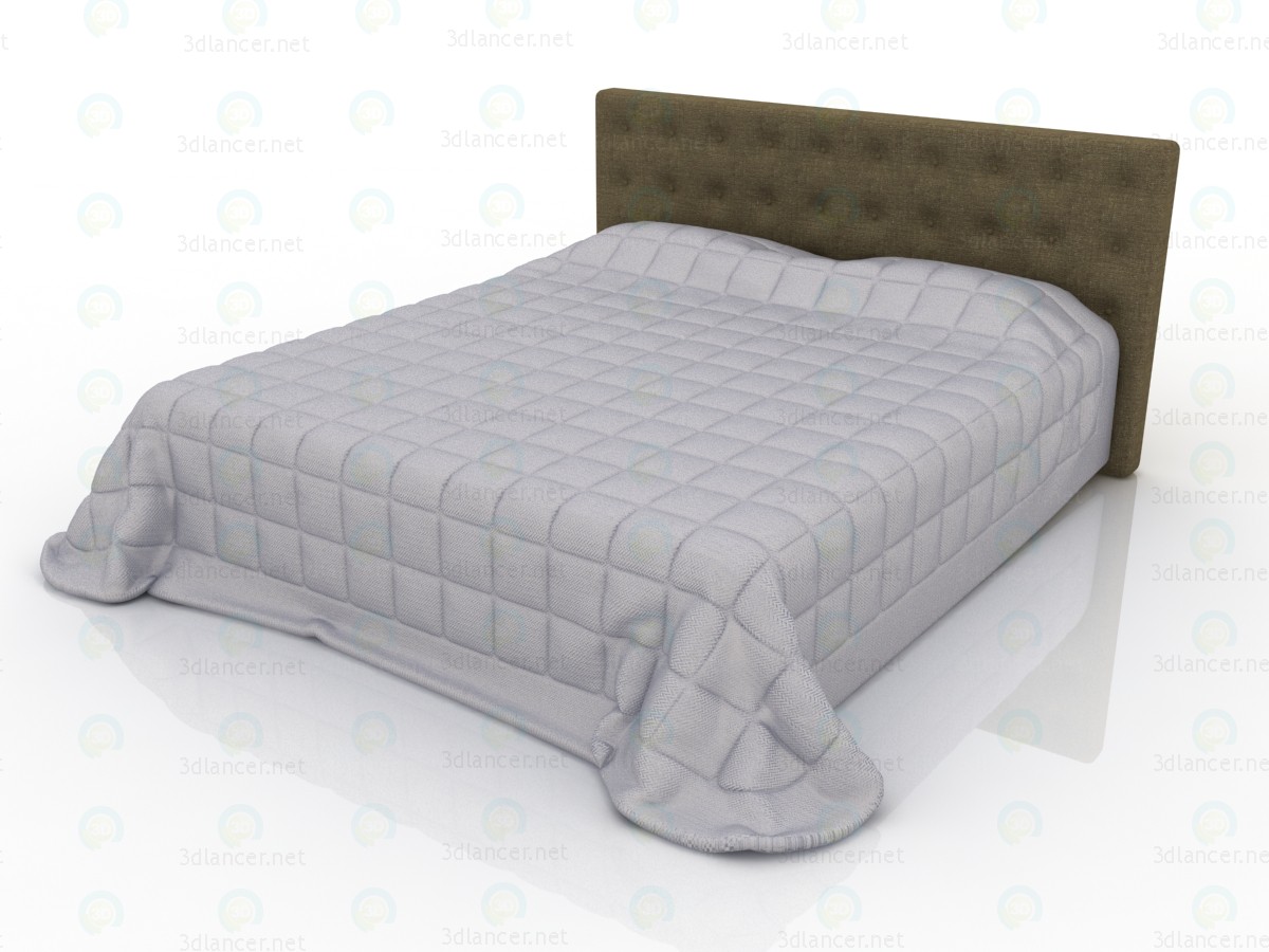 3d модель Ліжко двоспальне з м'яким узголів'ям і стьобаною ковдрою – превью