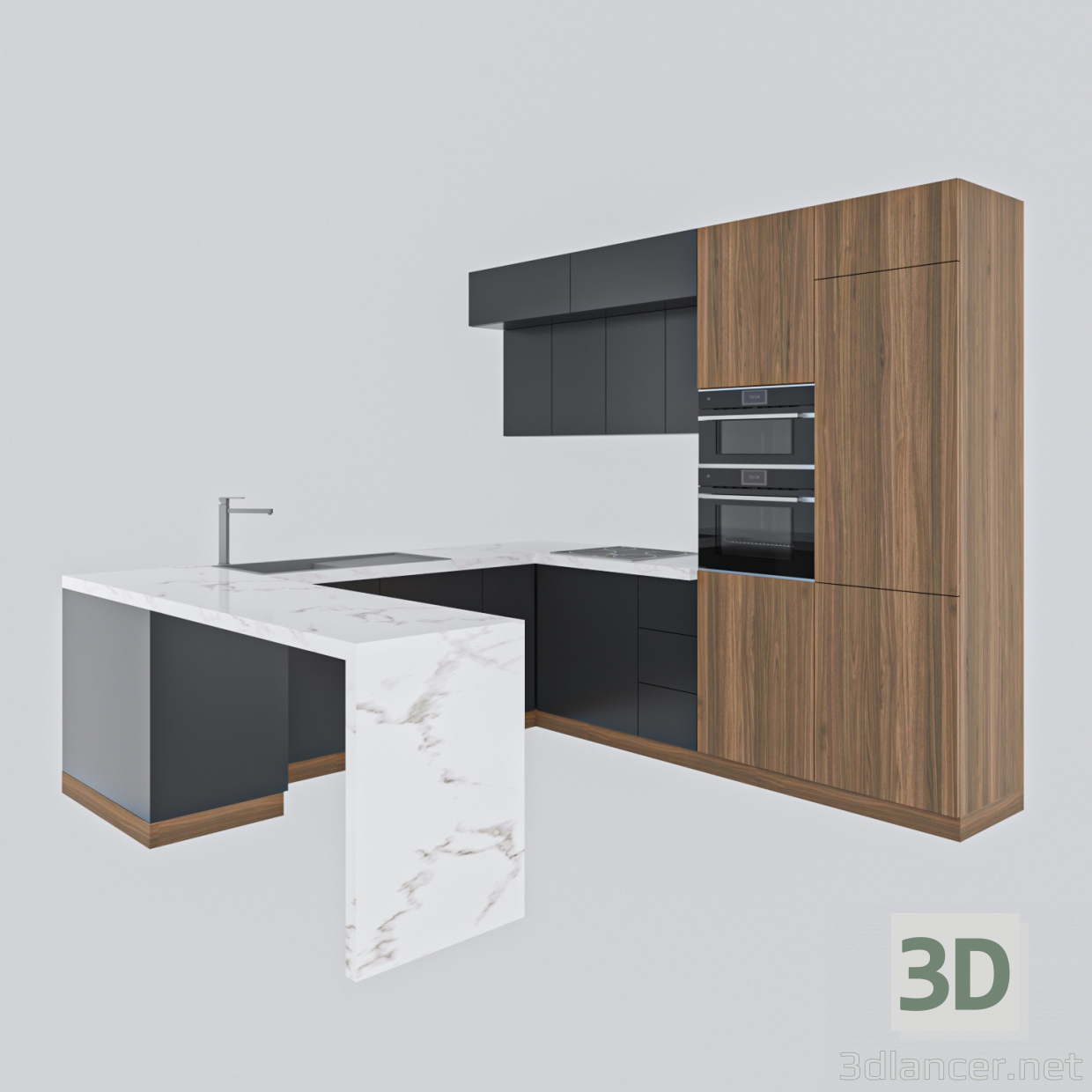 3D Minimalizm tarzında modern mutfak modeli satın - render