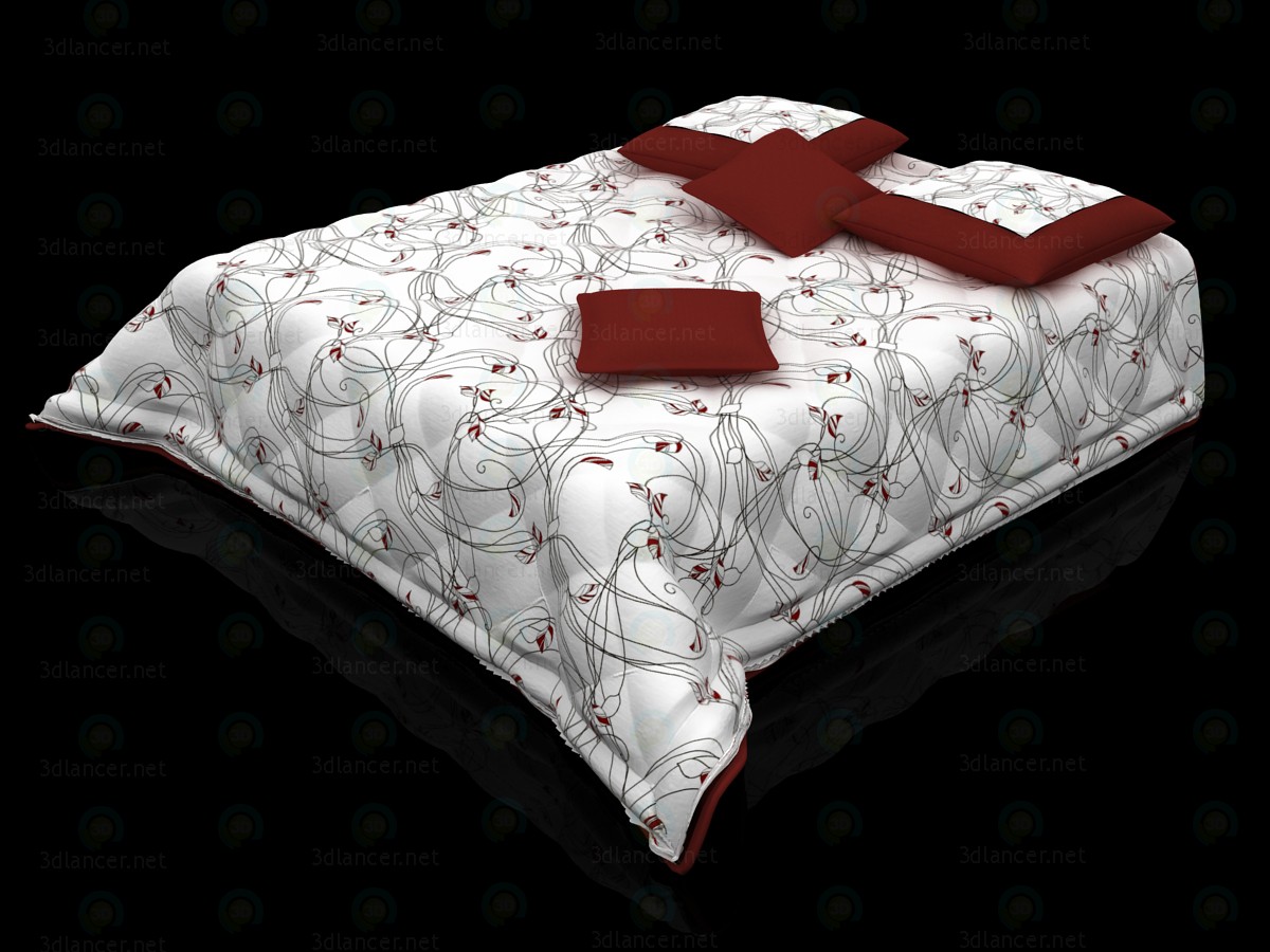 modèle 3D de Couvre-lit matelassé et oreillers sur le lit acheter - rendu