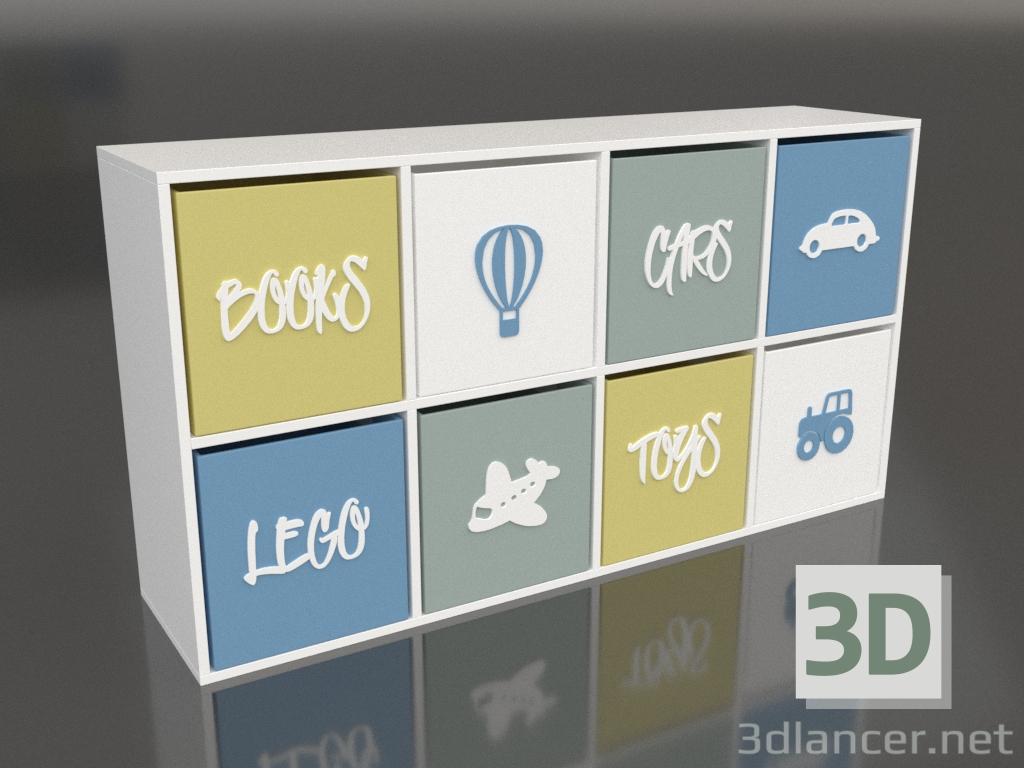 modèle 3D Étagère à jouets avec tiroirs Boys (8 tiroirs) - preview