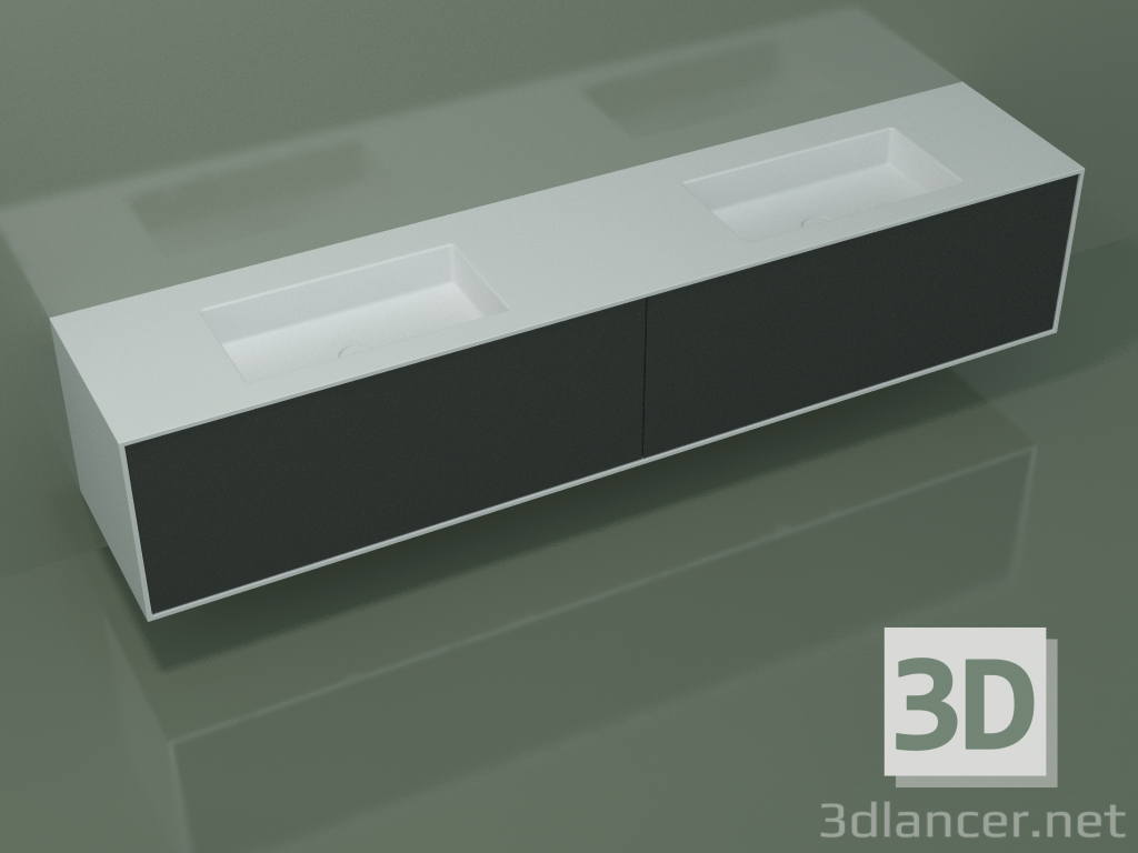 3D Modell Waschbecken mit Schubladen (06UCB3421, Deep Nocturne C38, L 240, P 50, H 48 cm) - Vorschau