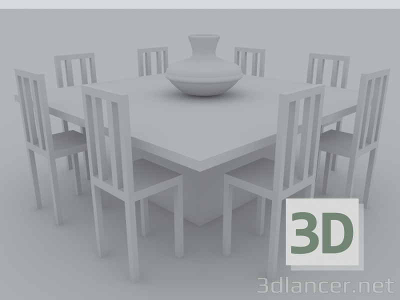 3d model Square dining room - preview