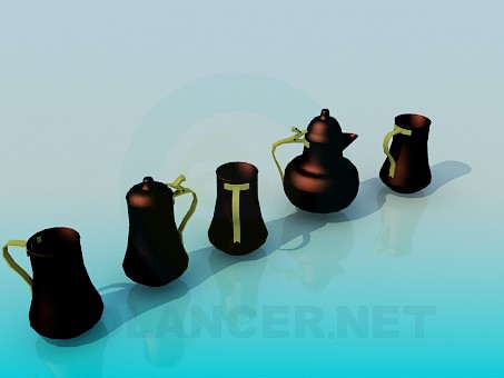 3d model Metallic teapoti for tea and cups - preview