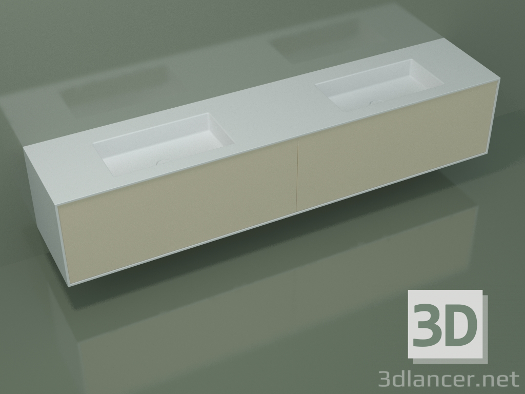 3D Modell Waschbecken mit Schubladen (06UCB3421, Knochen C39, L 240, P 50, H 48 cm) - Vorschau