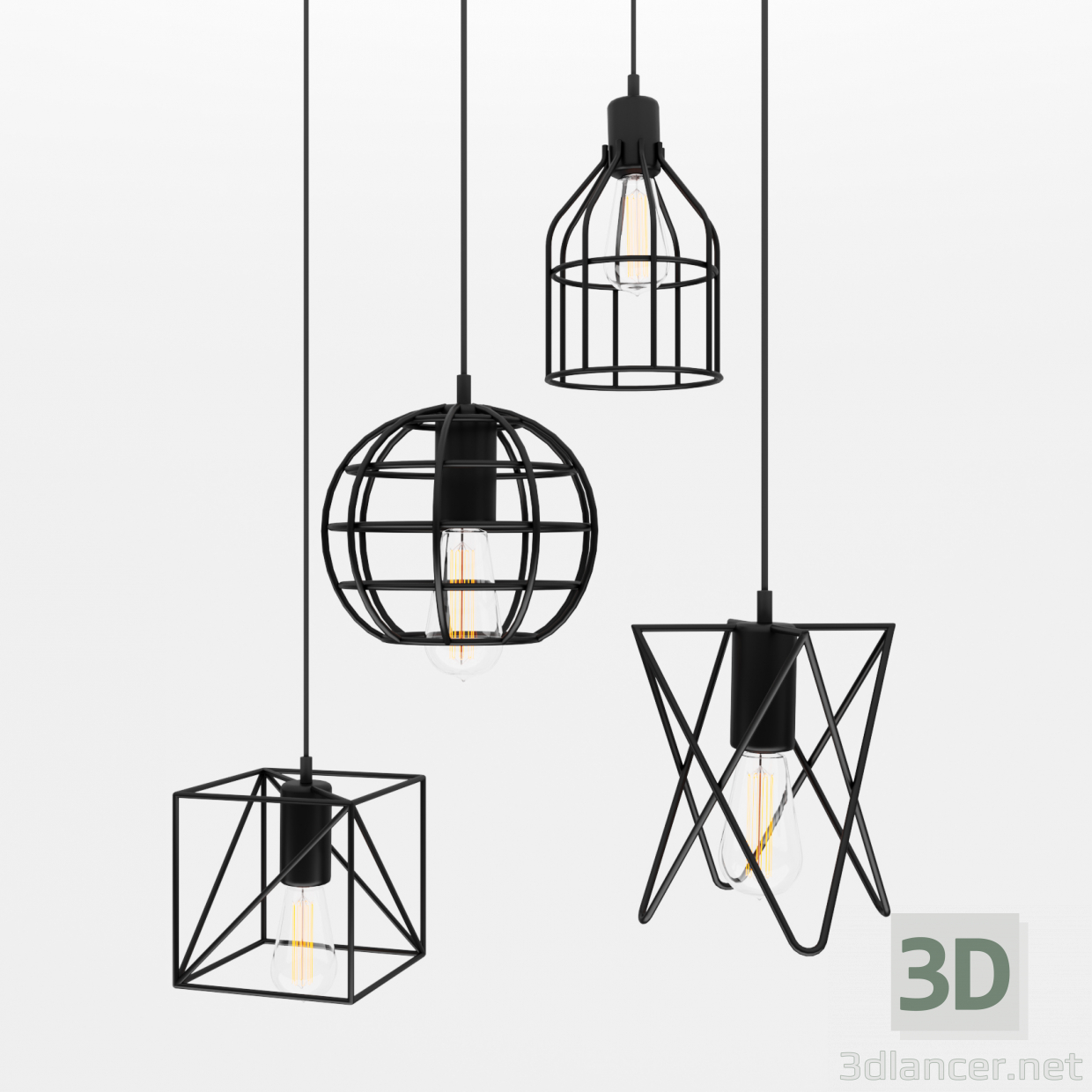 modello 3D di Lampade a sospensione a gabbia 2 comprare - rendering