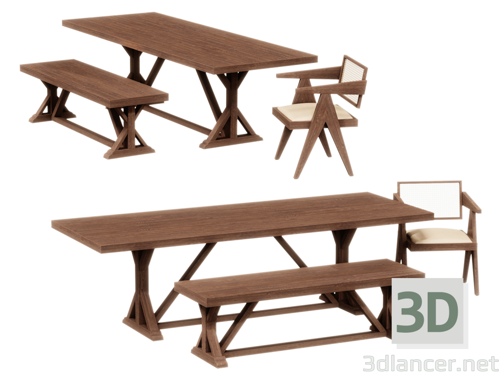 3 डी विस्टा लकड़ी का फर्नीचर सेट मॉडल खरीद - रेंडर