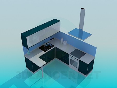 modello 3D Cucina nei toni blu - anteprima