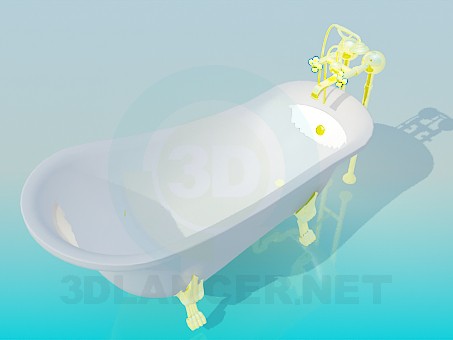 3d модель Ванна с позолоченными ножками и смесителем – превью