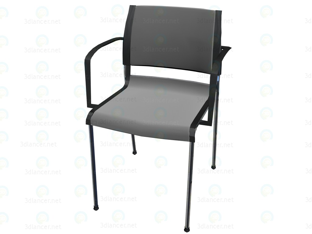 modello 3D Impilabile sedia con tappezzeria tessuto con braccioli - anteprima