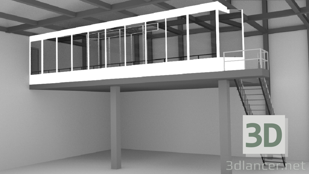 3d Balcony in the hangar model buy - render