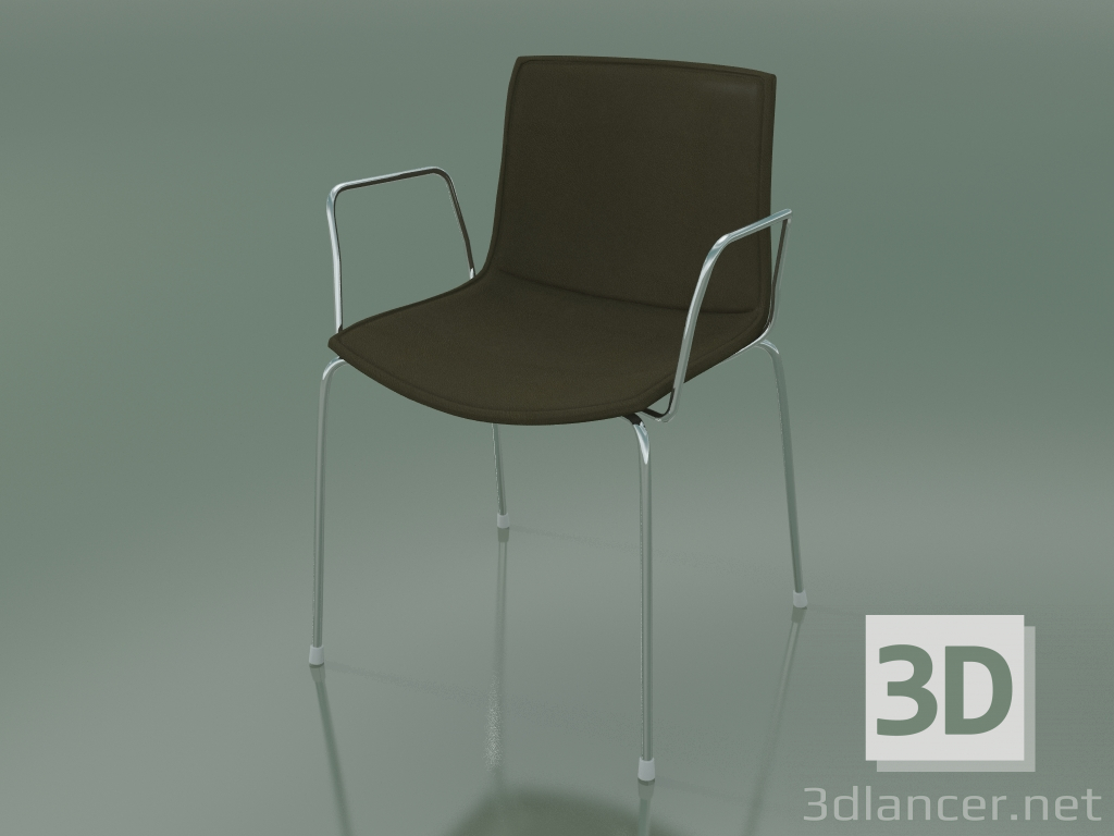 modèle 3D Chaise 0310 (4 pieds avec accoudoirs et revêtement en cuir amovible, revêtement 2, chromé) - preview