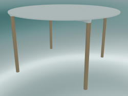 Table MONZA (9224-01 (Ø 129cm), H 73cm, blanc HPL, aluminium, plaqué frêne naturel)