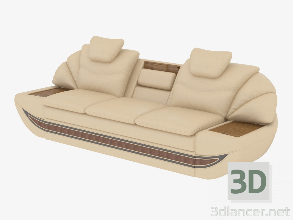 Modelo 3d Sofá de couro triplo com mesas - preview