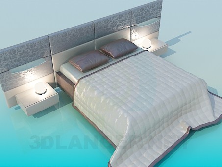 3 डी मॉडल डबल बेड साइड टेबल्स के साथ - पूर्वावलोकन