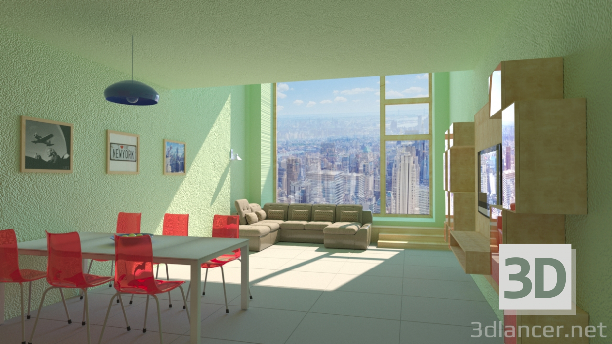 3d модель Інтер'єр квартири в Нью-Йорку – превью