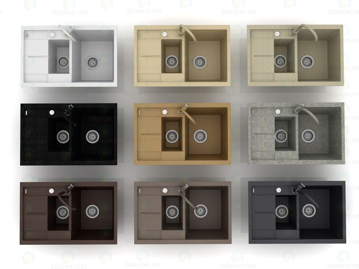 3D Granit Blanco Metra 6S kompakt ve Blanco Mida musluk evye. Tüm renkleri. modeli satın - render