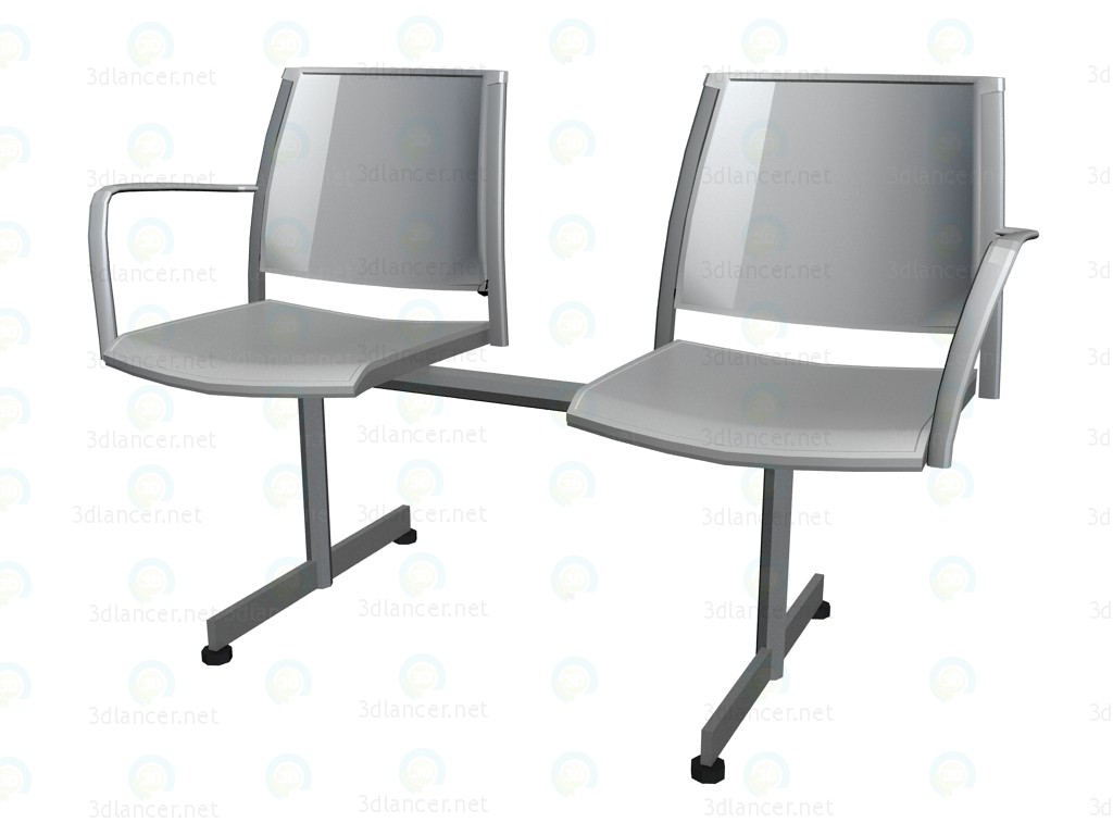 3D Modell 2-Personen Sitzbank Polipro ohne Armlehne für die Mitte für die Konferenz - Vorschau