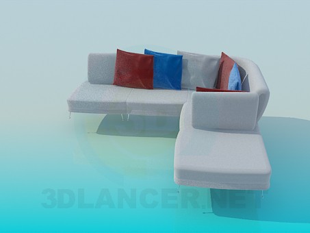 modèle 3D Canapé d’angle avec coussins colorés - preview
