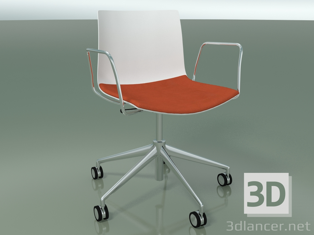 3D Modell Stuhl 0302 (5 Räder, mit Armlehnen, LU1, mit Sitzkissen, PO00101) - Vorschau