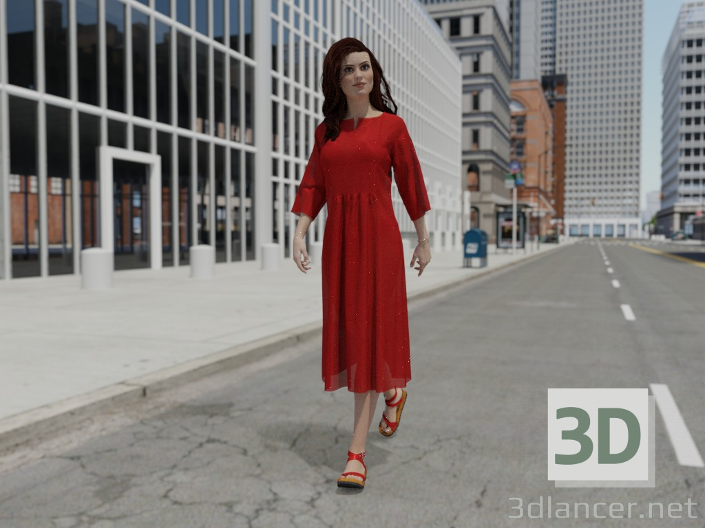 3d Женщина в красном платье модель купить - ракурс