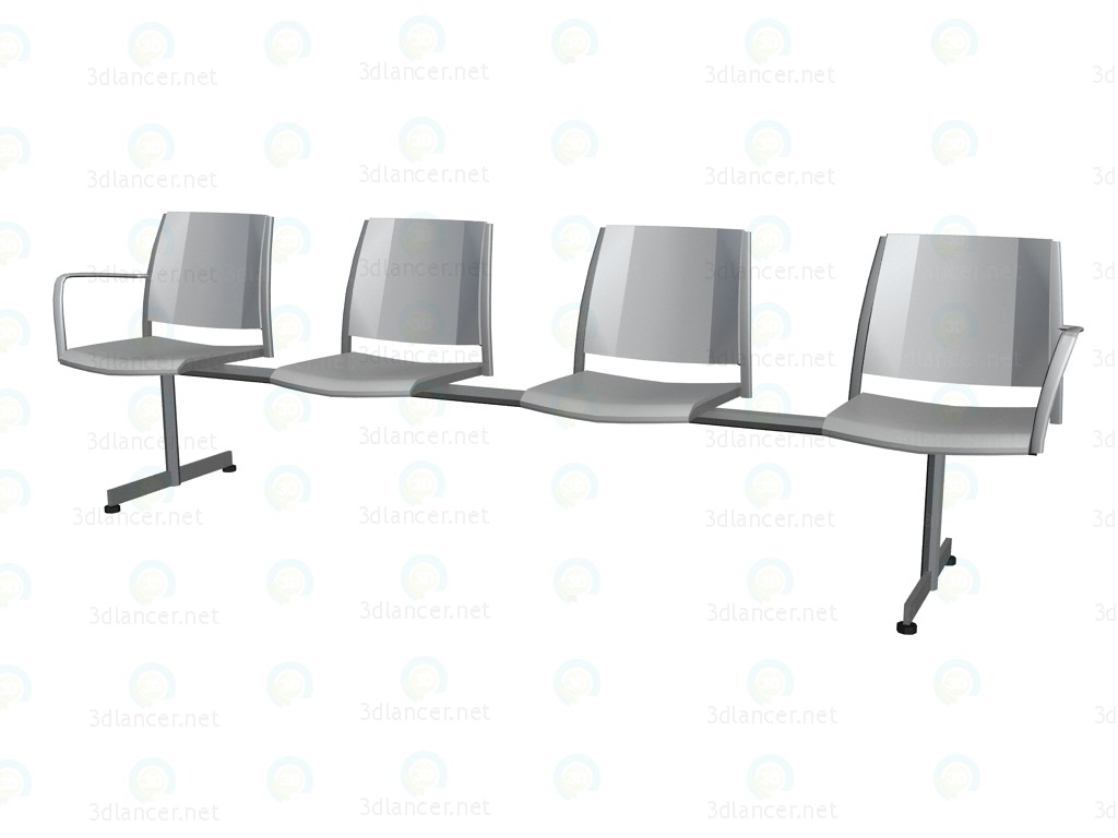 3 डी मॉडल 4-व्यक्ति बेंच बिना बीच में सम्मेलन armrests - पूर्वावलोकन