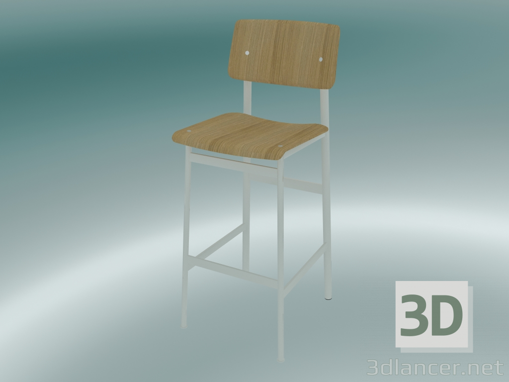 modèle 3D Chaise de bar Loft (75 cm, Chêne, Blanc) - preview