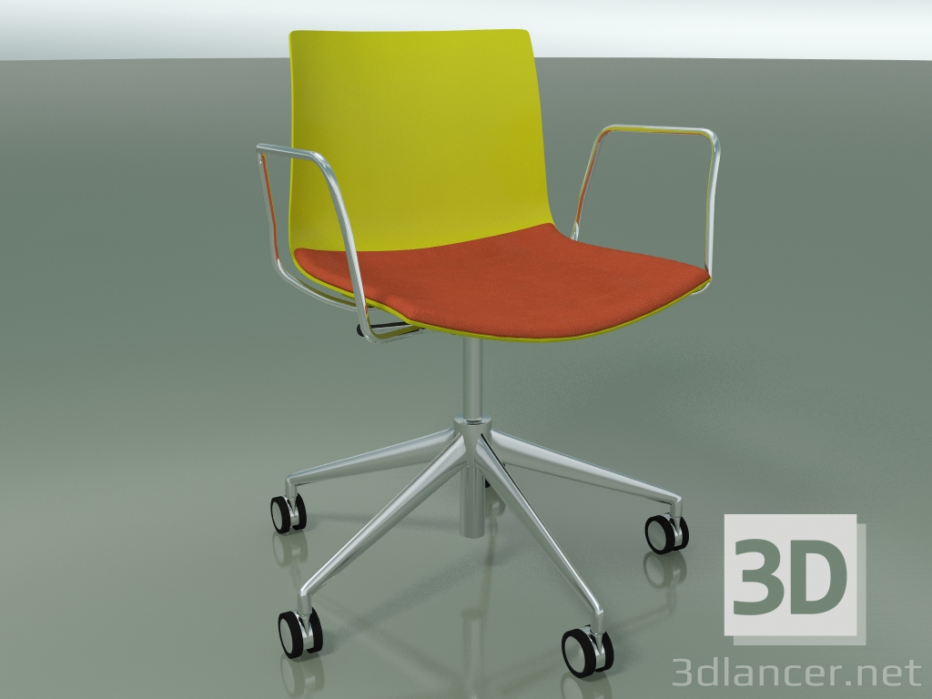 3D Modell Stuhl 0302 (5 Räder, mit Armlehnen, LU1, mit Sitzkissen, PO00118) - Vorschau