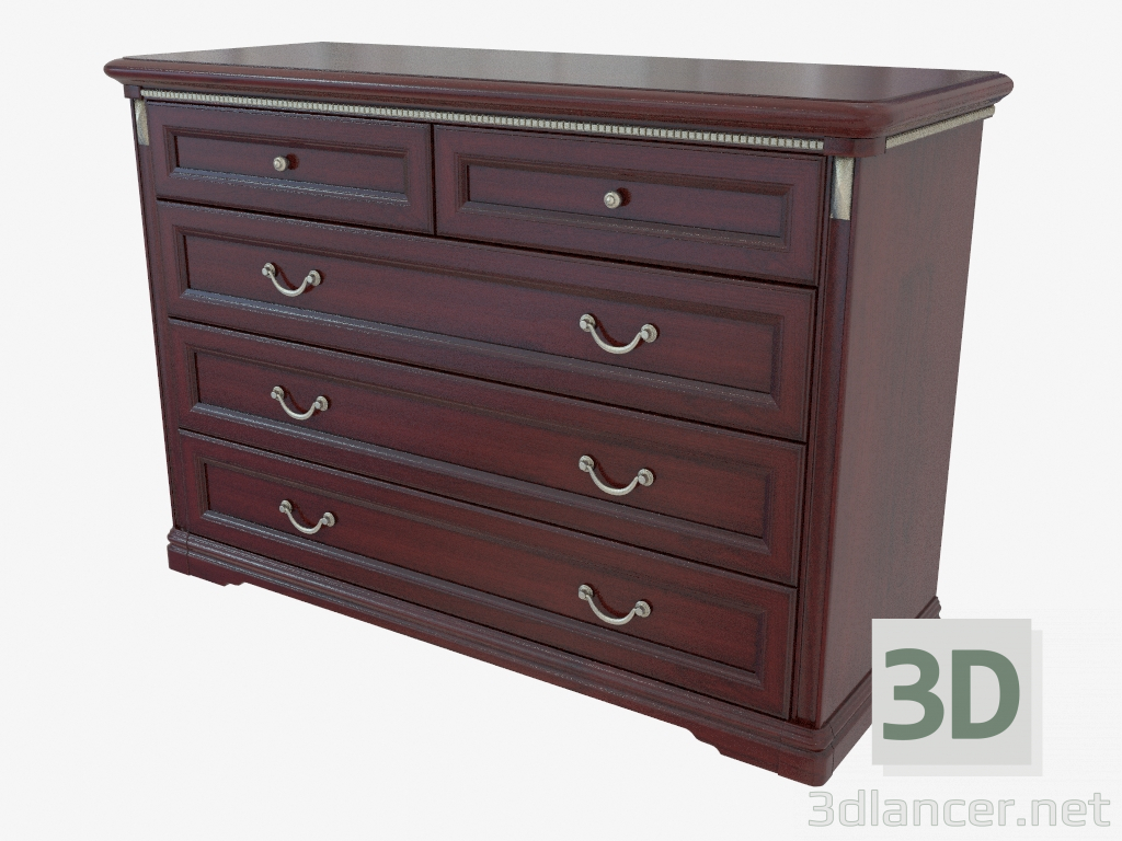 3d model Chest of drawers with five (1276x870x495) - preview