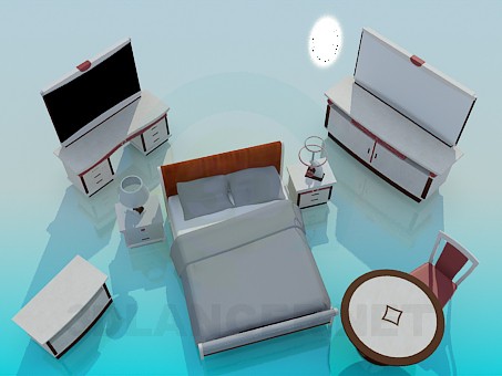 3d модель Комплект мебели для спальной – превью