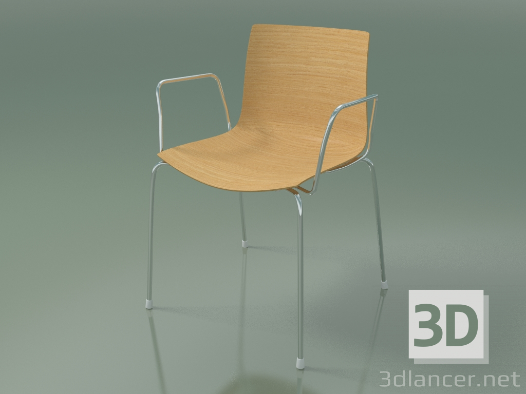 3d model Chair 0351 (4 legs with armrests, natural oak) - preview