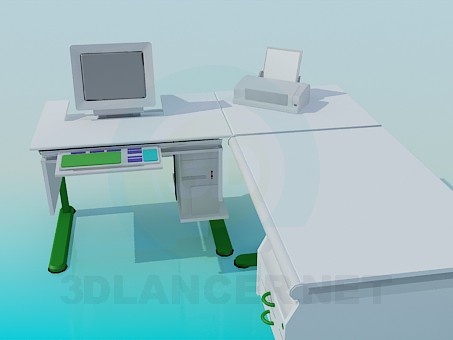 modello 3D Scrittura e computer scrivania - anteprima