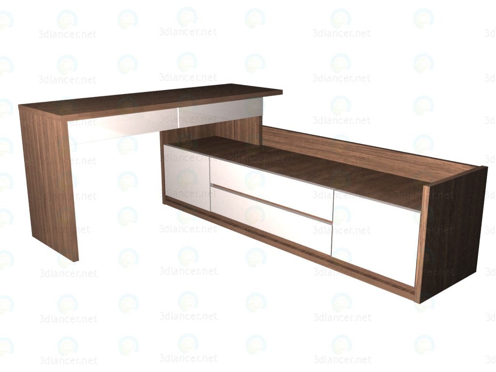 3D Modell Schreibtisch 150 mit geringer Breite Kommode (2. Fassung Standort) - Vorschau