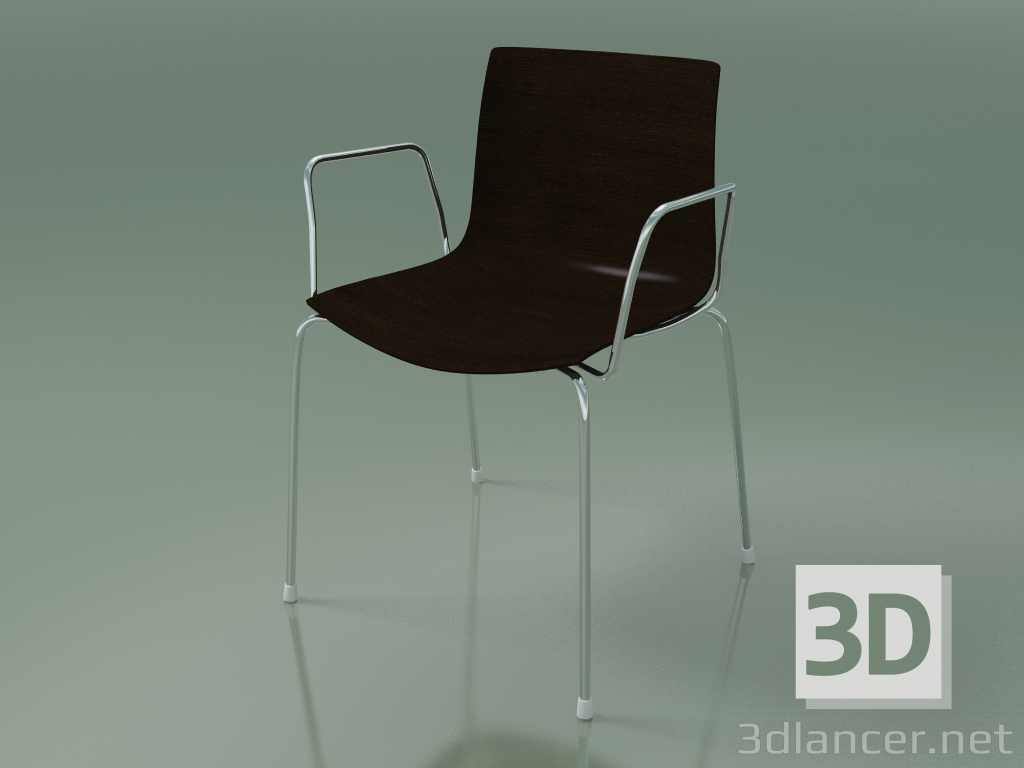 modèle 3D Chaise 0351 (4 pieds avec accoudoirs, wengé) - preview