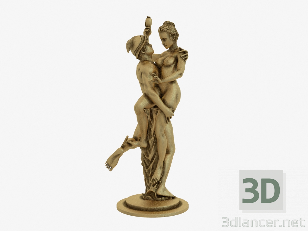 3 डी मॉडल कांस्य मूर्तिकला बुध बुध साइके को उठा रहा है - पूर्वावलोकन
