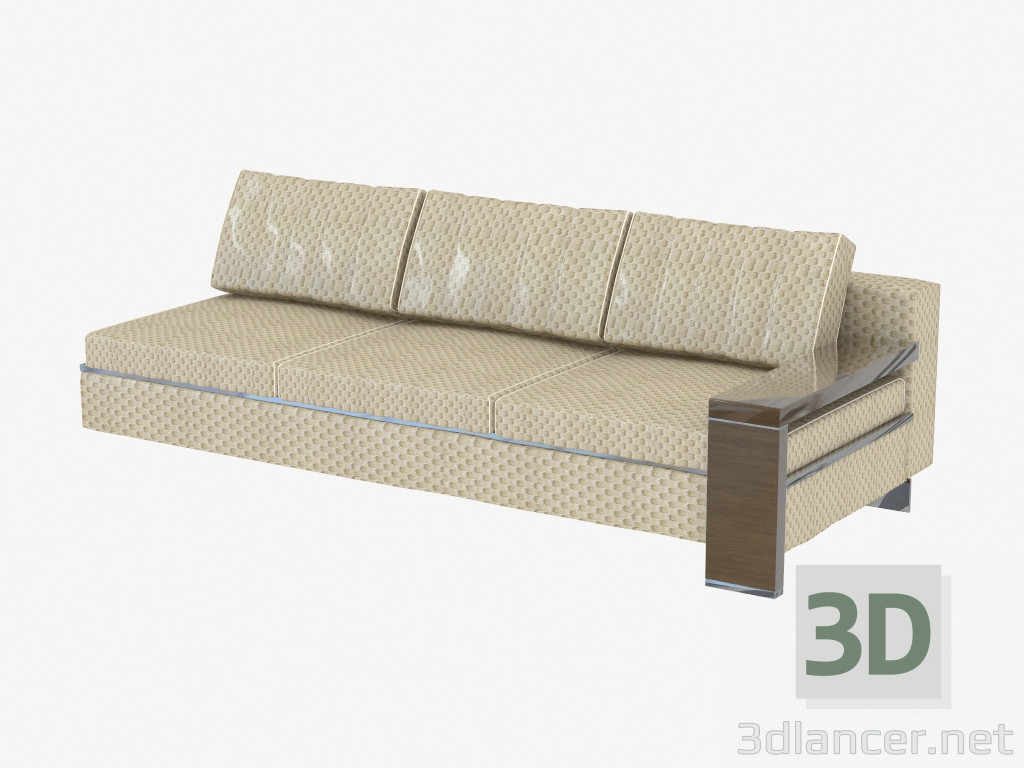 modèle 3D Élément de canapé modulaire avec paroi latérale en bois, triple - preview