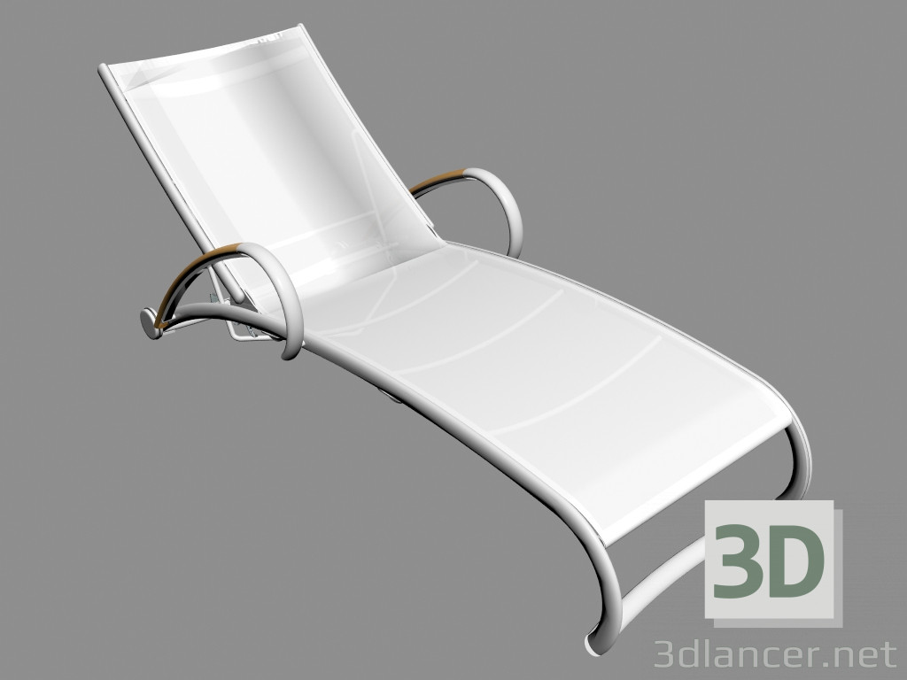 modèle 3D Chaise longue avec accoudoirs en teck et roues - preview