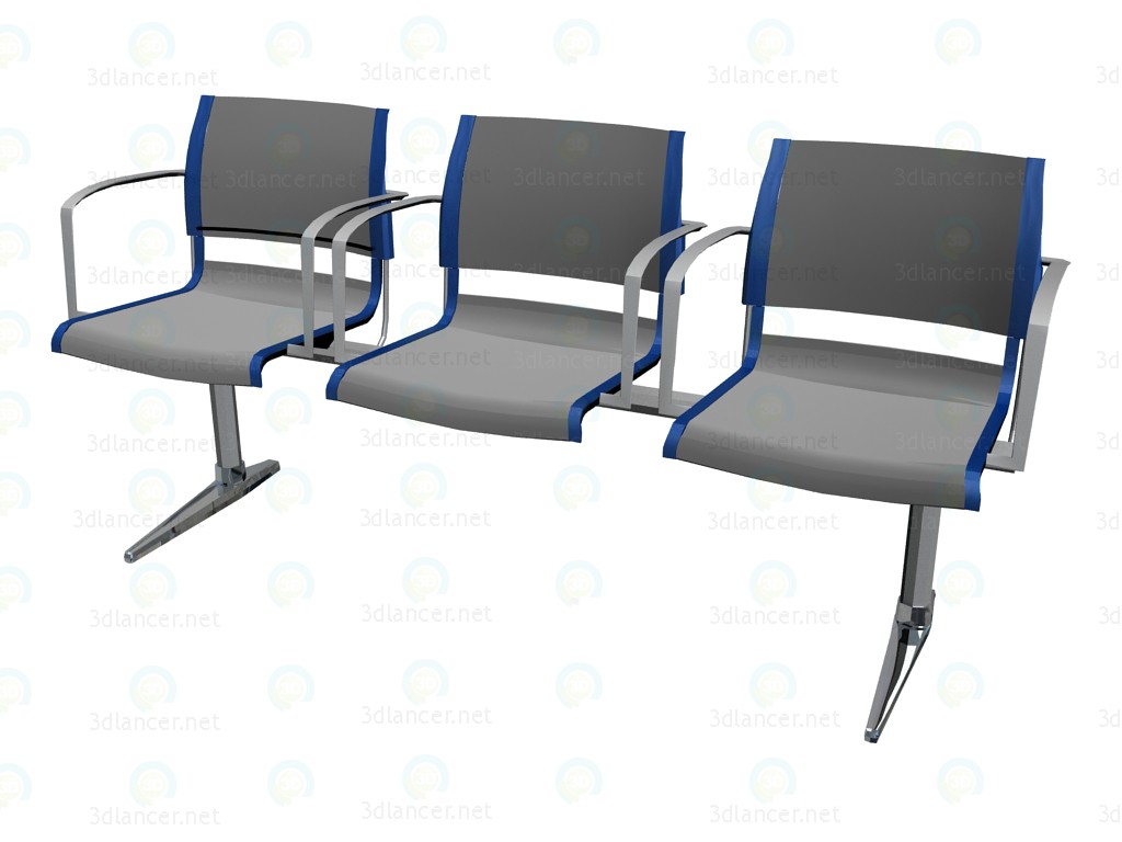 Modelo 3d Assento triplo para a conferência com braços - preview