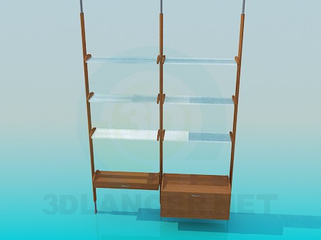 modello 3D Scaffale con ripiani in vetro - anteprima