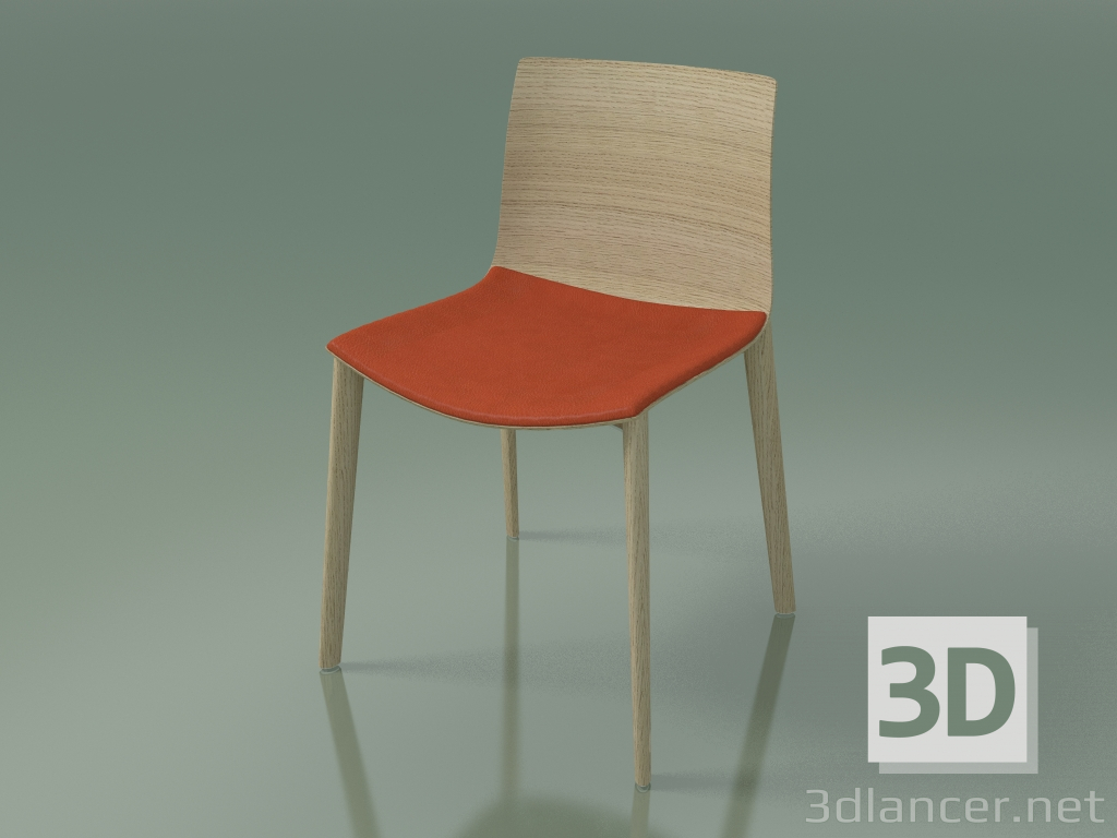 modello 3D Sedia 0308 (4 gambe in legno, con cuscino sul sedile, rovere sbiancato) - anteprima