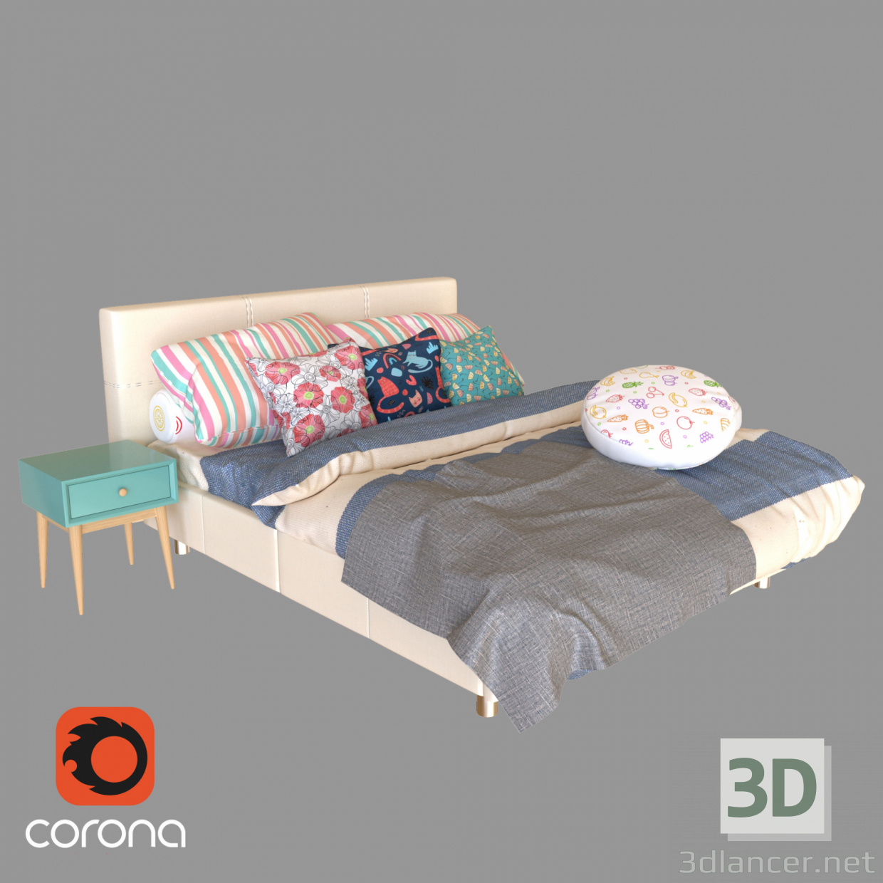 3 डी बिस्तर_01 मॉडल खरीद - रेंडर