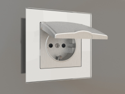 Socket with moisture protection, with earthing, with a protective cover and shutters (silver grooved